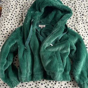 Green faux fur jacket